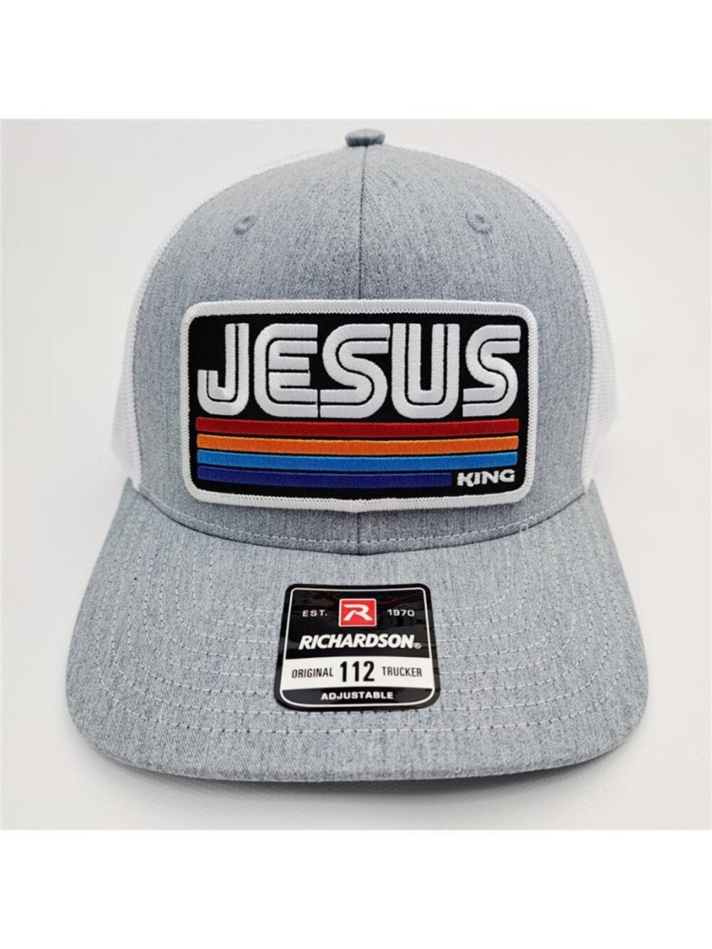 Jesus Christ King Richardson 112 Trucker Hat Christian Sewn Patch Cap Gray 80s - Picture 3 of 6